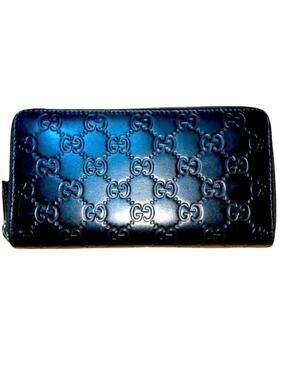 Gucci Guccissima Interlocking GG Leather Zip Around Wallet, Black, EUC